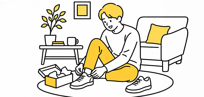 新しい靴をフィッティングする男性