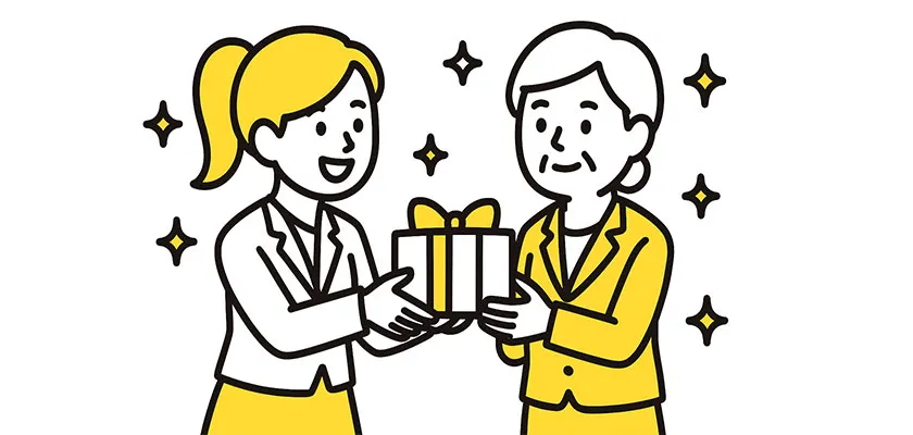 上司にプレゼントをあげる女性社員のイラスト