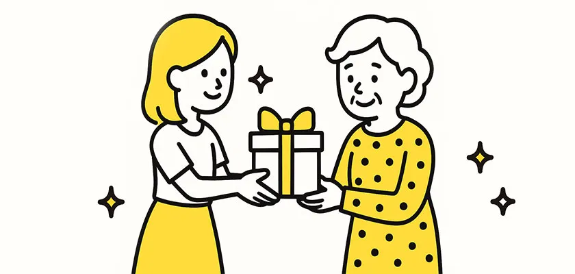 祖母にプレゼントをあげる女性のイラスト