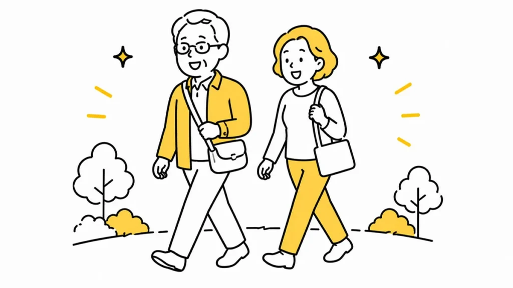 お出かけする両親のイラスト
