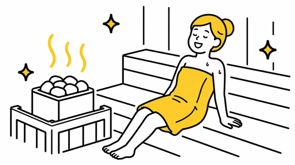 サウナを楽しむ女性のイラスト