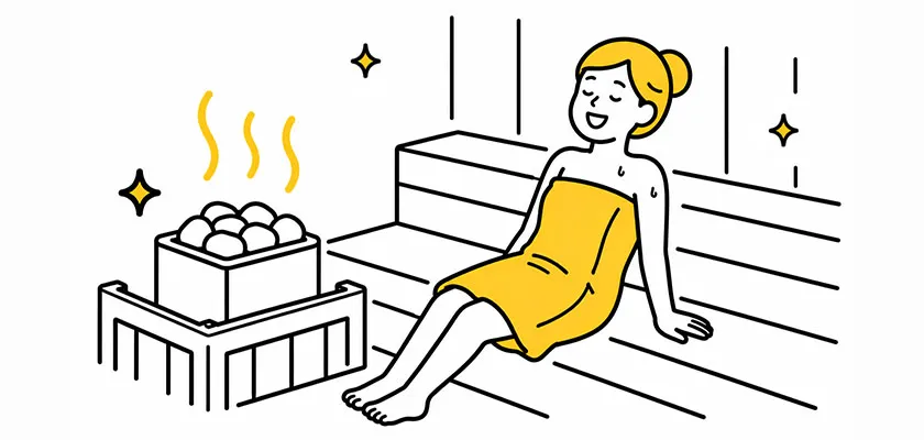 サウナを楽しむ女性のイラスト