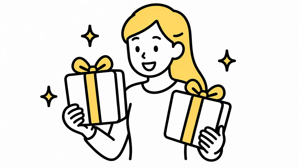 プレゼントを2つ持つ女性のイラスト