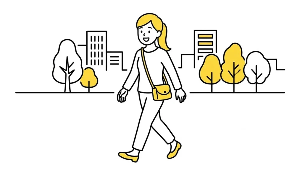 少ない荷物でお出かけする女性のイラスト