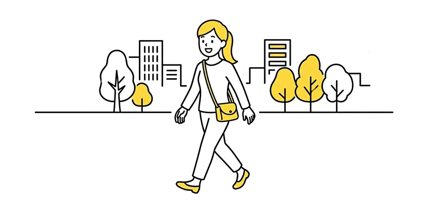少ない荷物でお出かけする女性のイラスト