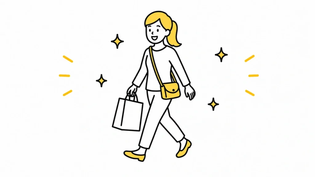 紙袋を持って出かける女性